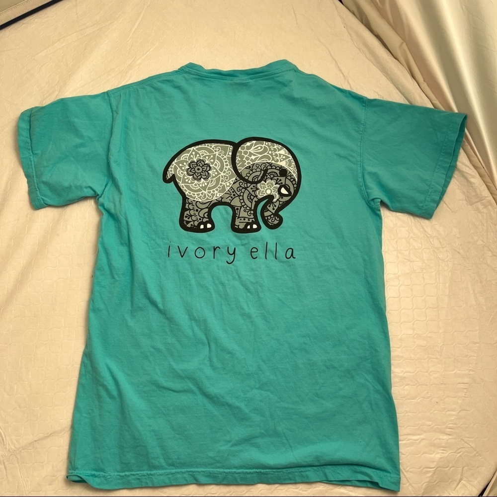 Ivory Ella turquoise signature logo elephant short sleeve pocket t-shirt - Picture 2 of 9